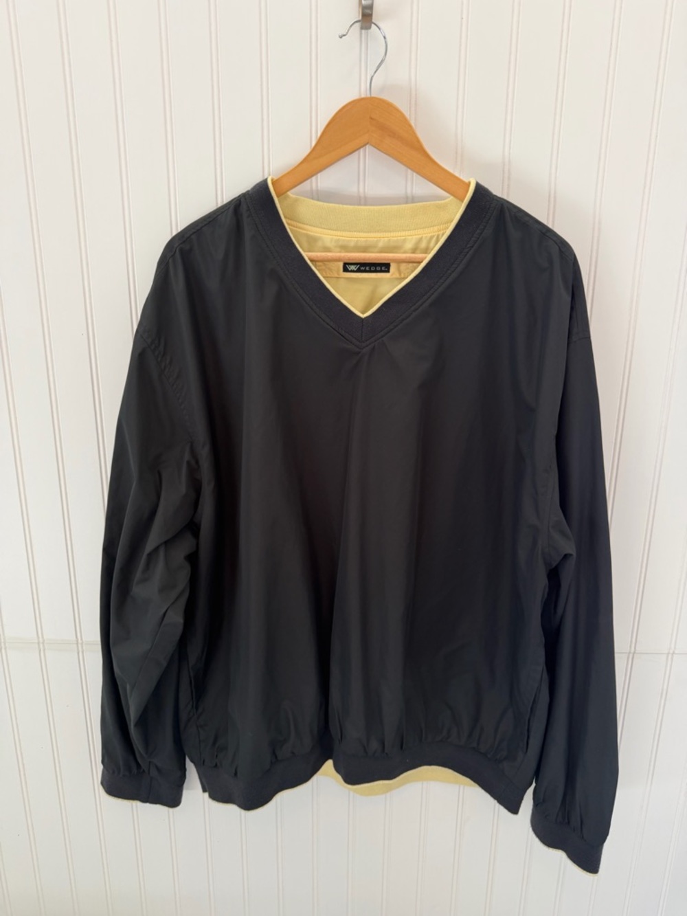 Wedge Golf - Black/Butter Yellow Reversible V-Neck Men's Windbreaker Size XL